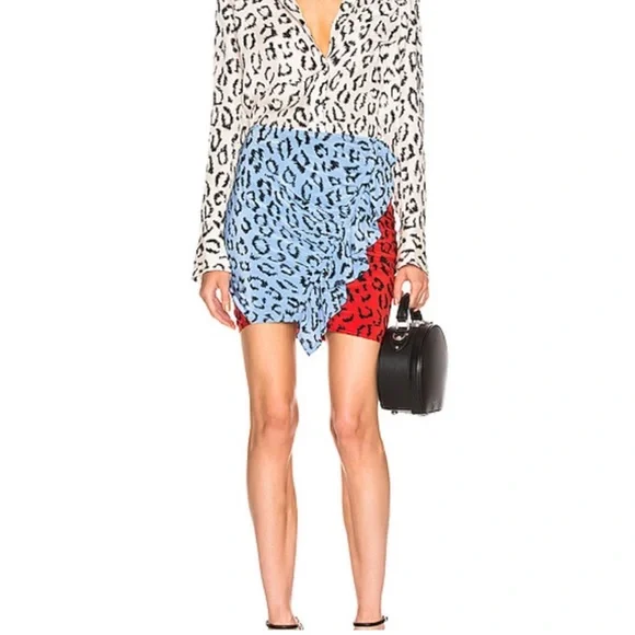 A.L.C. Blue and Red Leopard Print Mini Skirt - Picture 2 of 13